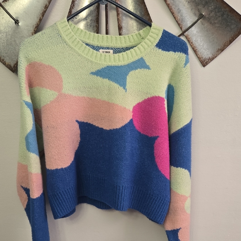 Cotton On Colorblock Crewneck Sweater in Pastel Green, Blue & Pink